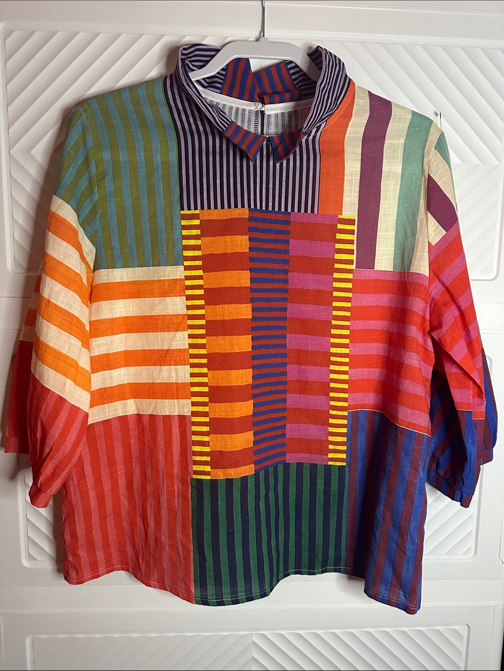 Multicolor Striped Patchwork Button-Down Shirt